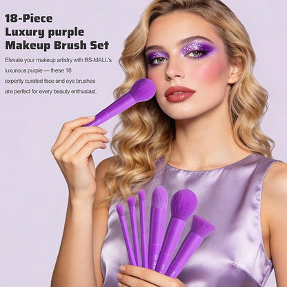 BS-MALL Makeup Brush Set 18 Pcs Premium Synthetic Foundation Powder Concealers Eye shadows Blush Makeup Brushes with Case (Purple)