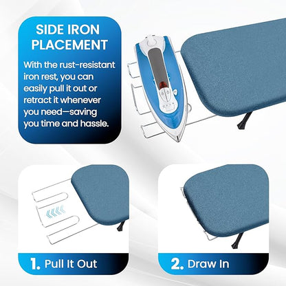 Metal Mesh Panel Tabletop Ironing Board | Foldable Iron Board | Heavy Duty Small Iron Board with Heat Resistant Cover and 100% Cotton 8mm Thicken Pad (Blue)