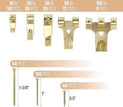 Mr. Pen- Picture Hanging Kit, 410pc, Gold, Picture Hangers Bulk, Nails for Hanging Pictures, Wall Hangers, Picture Hanging, Picture Hanging Hooks, Frame Hanging Hardware, Wall Hanging Kit