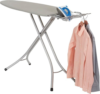 Household Essentials Wide Top Ironing Board, 4-Legs, Steel Top Ironing Board with Fixed Iron Rest, Fiber Pad, Scorch and Stain Resistant, Silver Frame and Silicone-Coated Cotton Cover