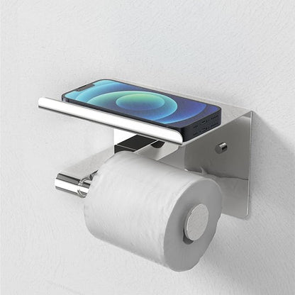 Chrome Toilet Paper Holder Wall Mount, Fits Mega Rolls Size Sliver Toilet Paper Holder with Shelf, Rustproof Stainless Steel Toilet Roll Holder, Self Adhesive Toilet Paper Holders Chrome