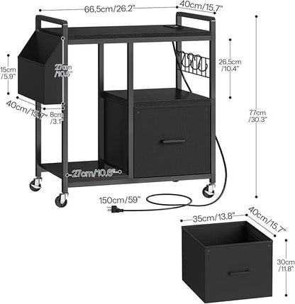HOOBRO Printer Stand with Charging Station, Printer Shredder Stand with Wheels and File Drawer, Industrial Printer Cart, Mobile Table with Fabric Storage Pouch, for Home Office, Black BB09UPS01
