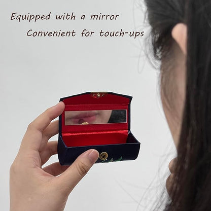 MIAO JIN 6PCS Lipstick Case with Mirror Lipstick Holder Storage Box Mini Portable Embroidery Jewelry Cosmetic Case (Random Color)