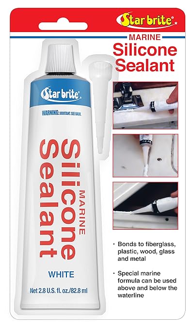 STAR BRITE Marine Silicone Sealant - Waterproof, Durable, UV Resistant, for Fiberglass, Metal, Wood, Glass, Ceramic & More - White 2.8 OZ. (082101)