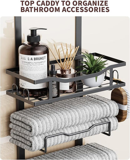 Hanging Towel Racks for Bathroom No Drill - Over The Door 8-Tier Bath Towel Storage Organizer for Small Bathrooms - Back Door Large Tiered Towel Holder Hanger for Rolled Towels RV Camper BLACK