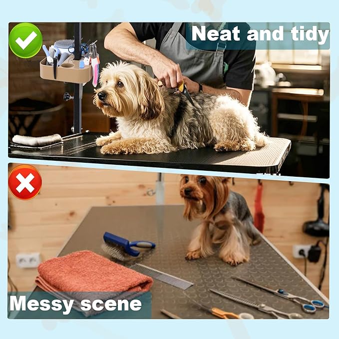 Pet Grooming Organizer for Scissors Brushes and Tools - Rotatable Multi Compartment Grooming Arm Stand