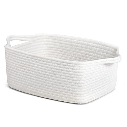 CHICVITA Storage Basket for Gifts, Small Gift Baskets Empty for Baby Showers, Decorative Cotton Rope Basket with Handles, Baby Toy Baskets for Shelves, 13 x 9.8 x 5 inches, White
