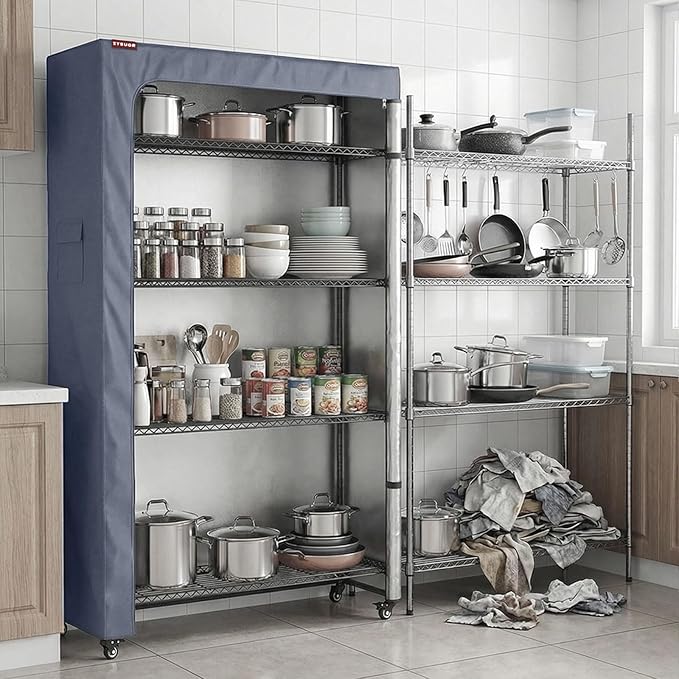 Wire Shelf Cover, 48" W x 18" D x 72" H, 600D Heavy Duty Waterproof Shelving Cover with Interior Nylon Straps, Dustproof Metal Rack Protector for Kitchen Pantry & Laundry Room