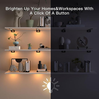 LEOPO Openwork 8 Inch 4-Pack Heavy-Duty Shelf Brackets, 1/5'' Thick Carbon Steel, Built-in LED Lights (3000K Warm White with Remote), 220LBS Load Capacity for Kitchen, Bookshelf, Display Case