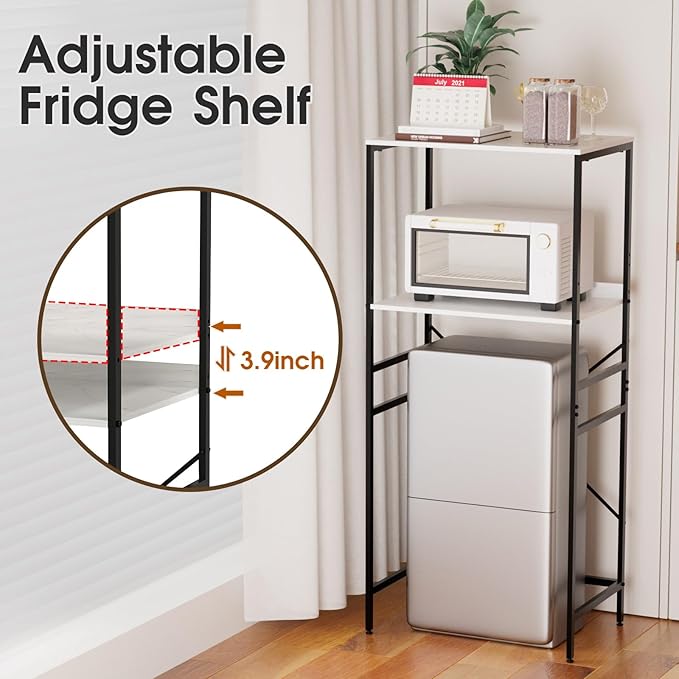 Mini Fridge Shelf Mini Fridge and Microwave Stand Over Mini Fridge Storage Rack Height Adjustable Microwave and Fridge Stand Suitable for Dorm, Kitchens, Offices,Marble-Look