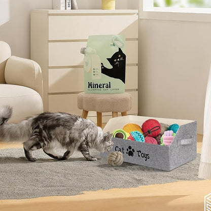 19.7 in Cat Toy Bin, Cat Toy Storage Box Kitten Toy Basket Collapsible Pet Supplies Storage Chest Holder Organizer with Handles for Organizing Dogs Cats Toys Clothes Accessories, Gray