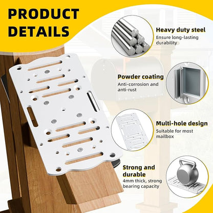 Mailbox Mounting Bracket,Post Mount Mailboxes Board,Mailbox Bracket for 4x4 Wood or Hollow Posts,Mailbox Mounting Plate For Most Post-Mounted Mailboxes with Mounting Holes at the Bottom,White