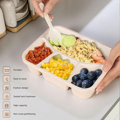Bento Box Adult Lunch Box 4 Pack Lunch Containers 4-Compartment Reusable Food Storage Snack Containers Dishwasher Safe Stackable for Work & Travel
