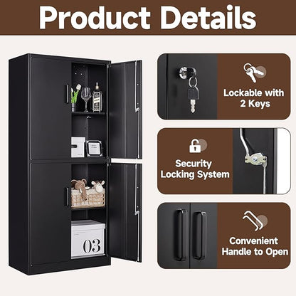 Metal Storage Cabinets with Locking Doors,71" Tall Garage Cabinet with 3 Adjustable Shelves, Lockable Steel Office Storage Caninet Tool Caninets for Home Office,Garage, Pantry