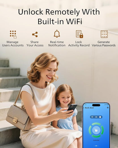 Philips Wi-Fi Door Lock, WiFi Smart Lock Keyless Entry Deadbolt for Front Door, Remote Control, Built-in WiFi, APP Fingerprint Passcode Unlock, Auto Locking