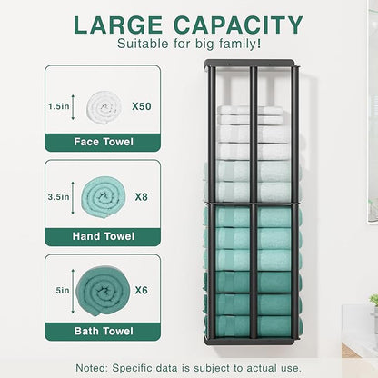 Towel Racks for Bathroom: 26 Inch Wall Mounted Towel Holder, Upgrade 2-Tier Towel Rack with 3-Vertical-Bars and 3-Steel-Shelves, for Modern Decor Bathroom Towel Storage (Matte Black)