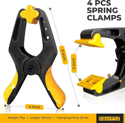 6 inch Spring Clamps Heavy Duty - 4 Pack Large Plastic Clamps for Woodworking, Crafts, Backdrop and Pool Cover with 3 inch Mouth Opening - Rust Free Spring Clips with Non-Detachable Jaw Pads