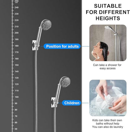 Strong Adhesive Adjustable Shower Head Holder- Wall Mounted Heavy Duty Shower Head Shelf Bracket, Plastic Bracket Stick on Wall, Mount ABS- Shower Head Holder for Handheld Shower Heads (Silver, 1)