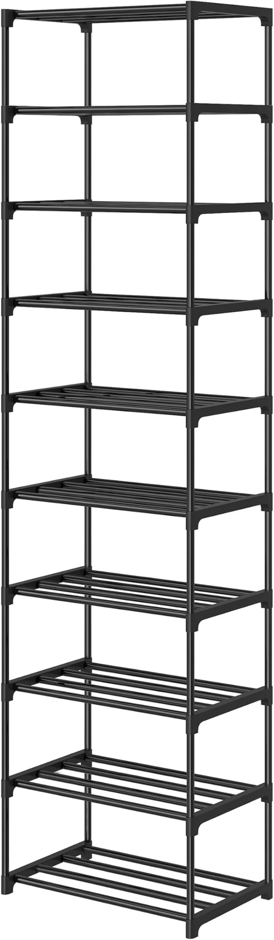 10 Tier Tall Shoe Rack, Narrow Lightweight Shoe Shelf, Compact Vertical Shoe Stand, Small Space Saving for Closet Floor, Dorm Storage Organizer, Front Door Entrance, Entryway