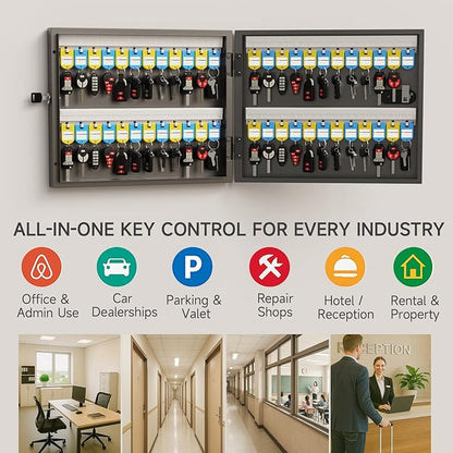 WeHere 48 Key Lock Box, Wall Mounted Key Cabinet with 3-Digit Combination Lock & Backup Key, Key Storage Box for School, Office, Rental, Property Management, Include Key Tags
