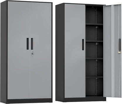 Greenvelly Metal Storage Cabinet with Doors and Shelves, 72" Inch Locking Metal Cabinet,Garage Storage Cabinet for Garage Office School Warehouse (Black Gray)