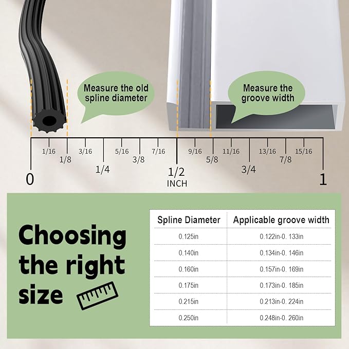 FLYZZZ Screen Spline 0.125" x 25' Spline for Window Screen Door Repair, Round，Black，Suitable for Regular Groove Width 0.122''-0.133''