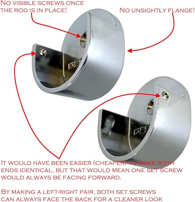 Closet Rod Support Flanges with Screw On Attachment | Heavy Duty Clothes Pole End Sockets for Wardrobes |Polished Chrome |4 Pair