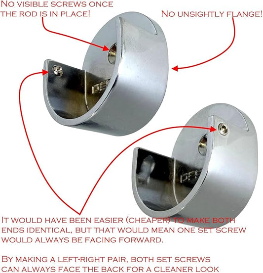 Closet Rod Support Flanges with Screw On Attachment | Heavy Duty Clothes Pole End Sockets for Wardrobes |Polished Chrome |1 Pair