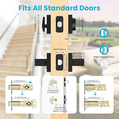 Estmoon Exterior Door Lock Sets, Matte Black Passage Door Handle and Single Cylinder Deadbolt Lock Combo, Modern Square Door Knob with Deadbolt, Keyed Alike Door Lock Sets for Front Door, 2 Pack