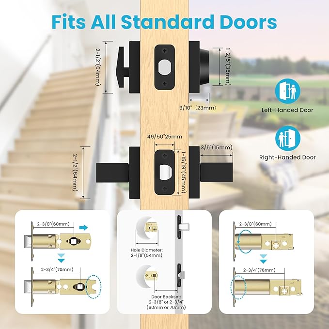 Estmoon Exterior Door Handle and Deadbolt Set, Passage Door Lever and Single Cylinder Deadbolt Lock Modern Square Entry Door Lock Set Flat Black Handleset for Entrance, Front, Office Doors, 1 Pack