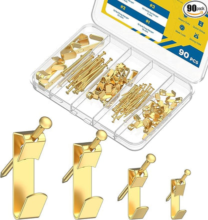 Uniclife 90 Pcs Picture Hanging Kit, 10 lb, 30 lb, 50 lb, 100 lb Heavy Duty Picture Hangers for Drywall & Wood, Picture Hanging Hooks, Frame Hooks for Hanging Photos Mirrors Paintings