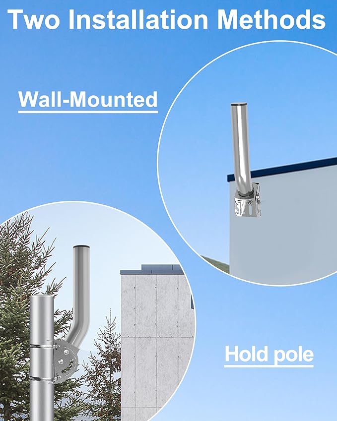 430 Stainless Steel Antenna Mount for Wireless Bridge, 1-Pack 11 in Dual Screw Locking J Pole Mounting Bracket for Wall or Pole, 160° Adjustable, 1.38 in OD, for CPE, Access Point or Weather Station