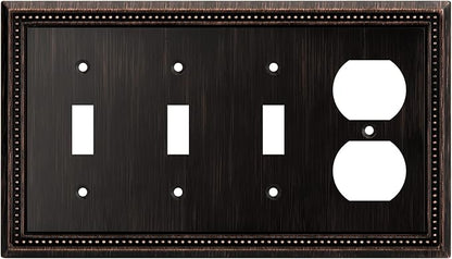 Henne Bery Sunken Pearls Heavy Duty Decorative Wall Plate Switch Plate Outlet Cover (Triple Toggle/Single Duplex, Aged Bronze)