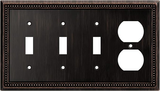 Henne Bery Sunken Pearls Heavy Duty Decorative Wall Plate Switch Plate Outlet Cover (Triple Toggle/Single Duplex, Aged Bronze)