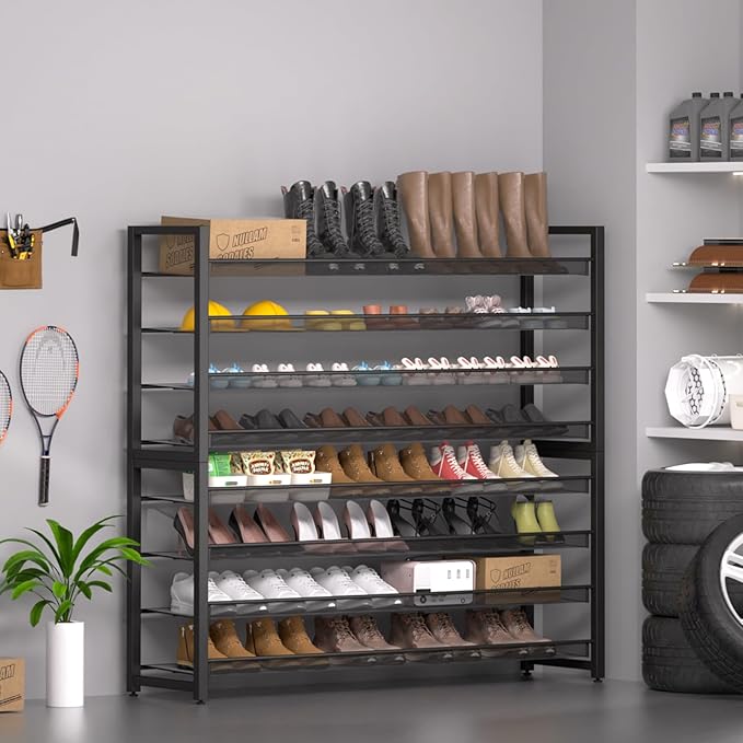 Metal Shoe Rack,Large 8 Tier Shoe Organizer, Heavy Duty Metal 4-Tier Stackable Shoe Storage Vertical Shoe Rack for Closet Front Door,Entrance,Entryway,Garage,Up to 50 Pairs,Black