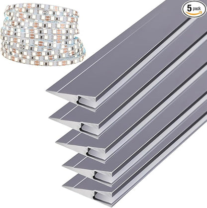 JARBIH 5Pack 1M/3.3ft Ultra-Thin Led Aluminum Profile, 45° Oblique Lighting Cabinet LED Lamp, Invisible H7mm Surface Mounted Wardrobe Layer Shelf Panel Hard Bar Strip Light Channel System(Gray)