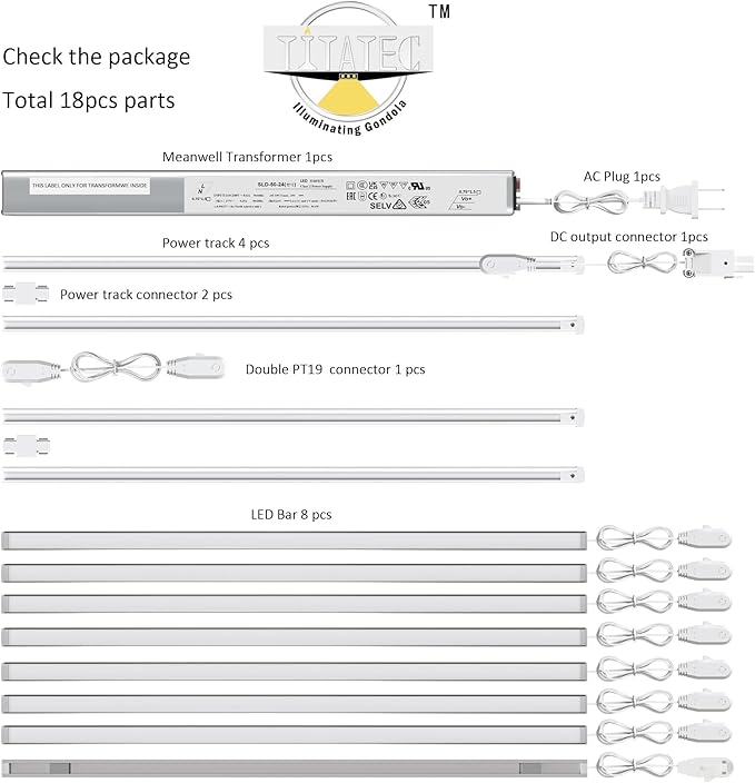 Gondola Shelving Lights 36" kit with 8 pcs 4200K Daylight White LED Light Bars,Power Supply and Accessories for Super Market, Retail Display, Business Shelves via Magnets to fit (36" 8PCS)