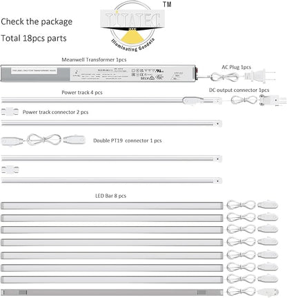 Gondola Shelving Lights 36" kit with 8 pcs 4200K Daylight White LED Light Bars,Power Supply and Accessories for Super Market, Retail Display, Business Shelves via Magnets to fit (36" 8PCS)