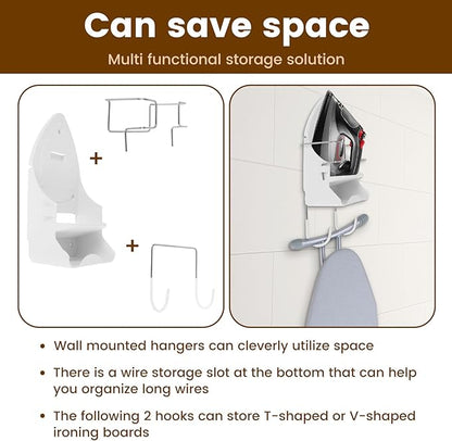 Iron Board Hanger Wall Mounted, Iron and Ironing Board Storage Organizer, Iron Hanger with Ironing Board Rack, Iron Board Holder, Electric Iron Holder for Home Bathroom (White)