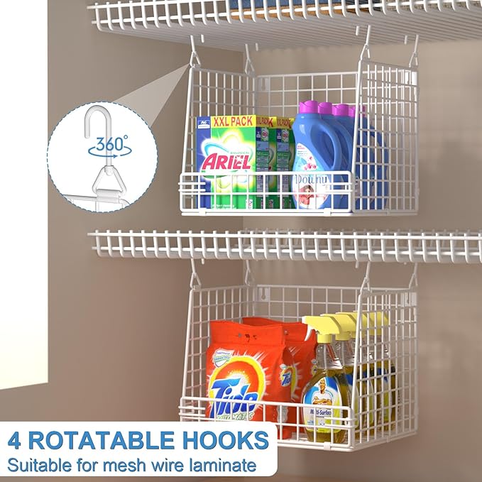 3 Pack Laundry Room Organization and Storage, Hanging Wire Basket for Laundry Closet Wire Shelves, Laundry Closet Organizers and Storage Basket, Heightened Version
