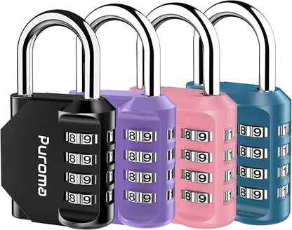 Puroma 4 Pack Combination Lock Multicolor for Locker 4 Digit Outdoor Waterproof Padlock for School, Gym, Sports, Fence, Toolbox, Gate, Case, Outdoor, Hasp Storage