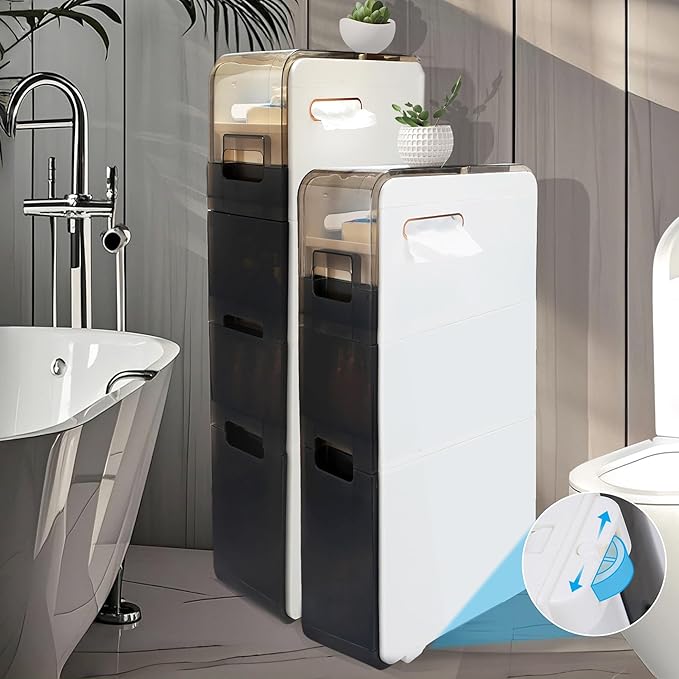 Ultra Thin Bathroom Storage Cabinet with Drawers for Living Room, Slim Bathroom, Kitchen, Room and Other Small Items (3 Tiers)
