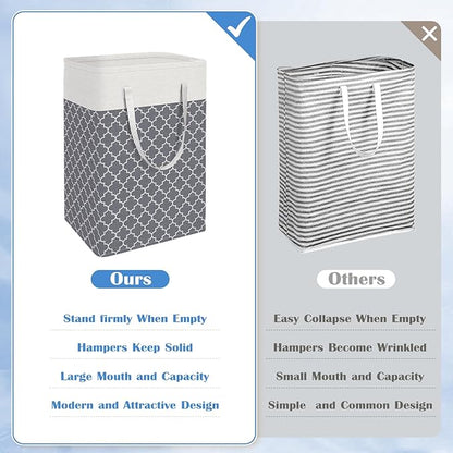 BlissTotes 3-Pack Laundry Basket, Freestanding＆Waterproof Laundry Hamper, Collapsible Tall Clothes Hamper with Easy Carry Handles for Clothes, Towels in the Family and Dorm,Clover Grey,100L