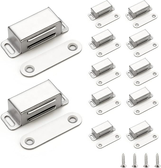 Ravinte 12 Pack Silver Magnetic Door Catch, Brushed Satin Nickel Cabinet Magnets, Strong Magnetic Catch Latch for Kitchen Cabinets, Drawers & Cupboards, Stainless Steel Closures
