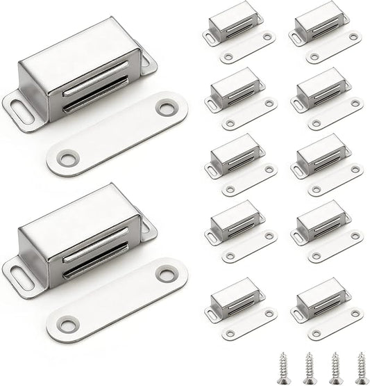 Ravinte 12 Pack Silver Magnetic Door Catch, Brushed Satin Nickel Cabinet Magnets, Strong Magnetic Catch Latch for Kitchen Cabinets, Drawers & Cupboards, Stainless Steel Closures