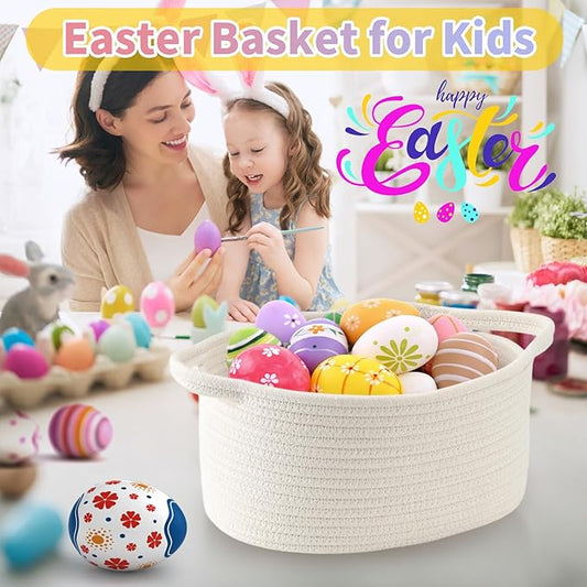 Cute Woven Easter Basket with Handle, Baskets for Gifts Empty, Present Containers for Raffle Baby Shower Burr Basket, Decorative Organizer Box for Storage Baby Toy, 13" D x 8" W x 6" H
