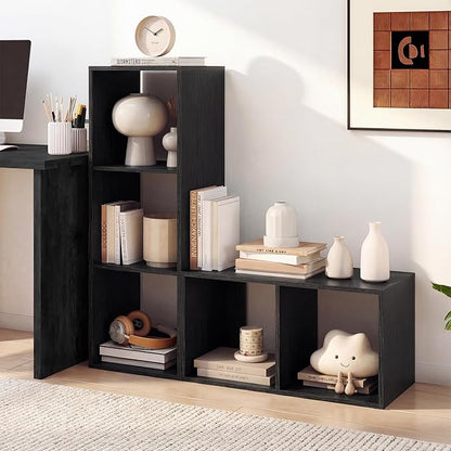 Giantex 3-Cube Bookcase, Cubby Bookshelf w/Back Guardrail & Anti-Tipping Kits, 4-Tier Freestanding Storage Organizer with Shelves, Open Back Display Rack for Living Room, Study