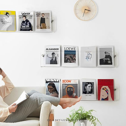 4-Pack 24" Acrylic Magazine Holder Vinyl Records Holder, Display Floating Bookshelves Wall Mounted, Hanging Nursery Book Shelves for Waiting Room, Living Room, Office
