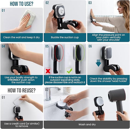 TAILI Suction Cup Shower Head Holder Handheld Showerhead Bracket Adjustable Shower Holder, Removable Handheld Showerhead & Wall Mounted Suction Bracket