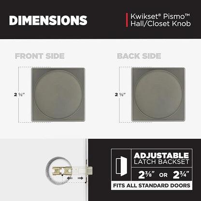 Kwikset Pismo Interior Square Passage Door Knob, Handle for Closet and Hallway Doors, Non-Locking Doorknob, Gunmetal